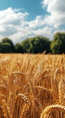 Poster - A field of golden wheat with a blue sky in the background
