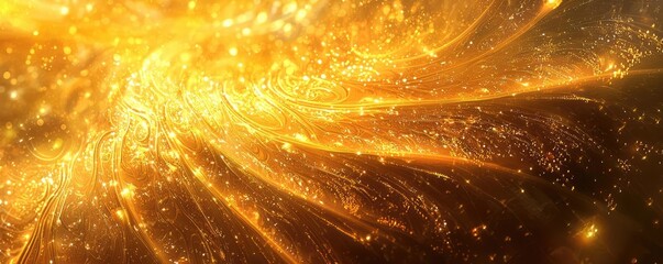 Poster - An abstract golden swirl background full of luminous particles and vibrant energy, perfect for creative and artistic projects.