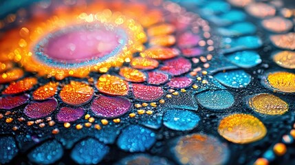 Poster - A vibrant close-up of colorful patterns featuring droplets that create an eye-catching abstract art design.