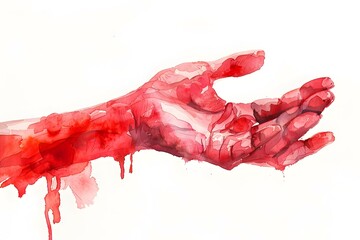 Poster - Artistic Representation of a Blood-Red Hand in Watercolor