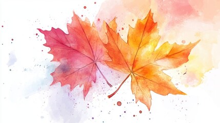 Wall Mural - Vibrant watercolor autumn maple leaves