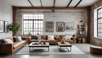 White industrial style interior design living room 