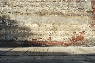 Canvas Print - Urban Texture: A Weathered Brick Wall with Shadows and Cracked Pavement