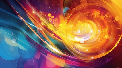 Poster - A dynamic abstract background with circular patterns, vibrant colors, and a sense of motion and energy.