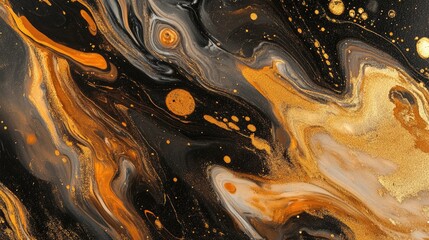Poster - A flowing abstract background featuring liquid-like patterns in shades of gold and bronze, adding a sense of luxury and motion.
