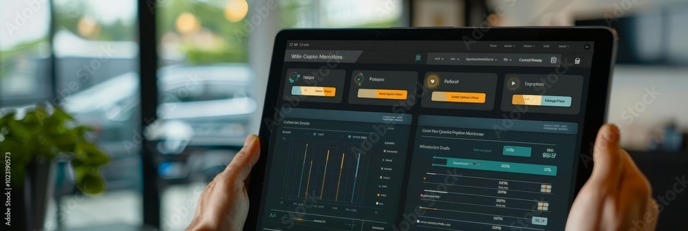 Fleet management system on a tablet, displaying vehicle locations ...
