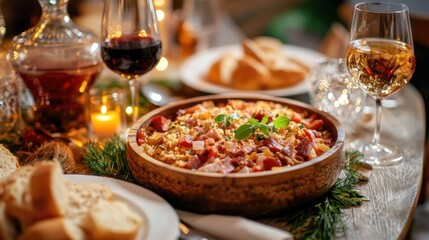 Festive Dinner Table Setting with Choucroute Garnie