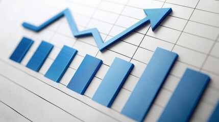 A detailed financial graph showcasing upward trends with blue bars and lines, ideal for business and marketing visuals.