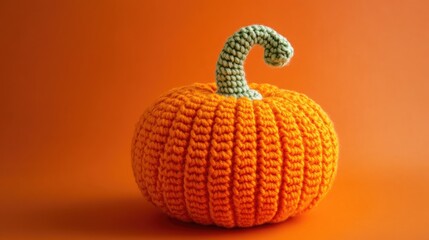 Sticker - Crochet pumpkin isolated on orange background