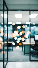 Wall Mural - blurred image of modern office interior with bokeh lights.