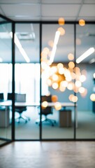 Wall Mural - blurred image of modern office interior with bokeh lights.