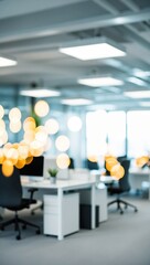 Wall Mural - blurred image of modern office interior with bokeh lights.