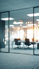 Wall Mural - blurred image of modern office interior with bokeh lights.