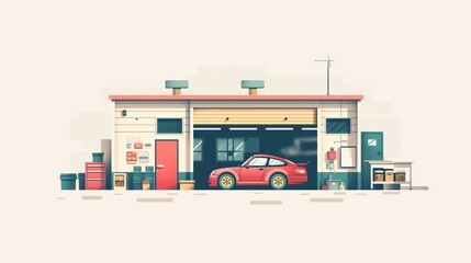 Mechanic repairing car in modern garage illustration for auto repair concepts