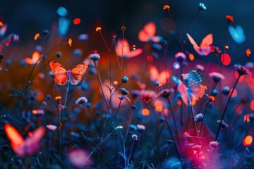 Sticker - Bioluminescence butterfly meadow background backgrounds outdoors nature.