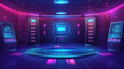 Poster - Digital network room with infrastructure towers, interconnected systems, and a robust web service design Futuristic tech vibes