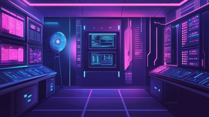 Poster - Digital network room with infrastructure towers, interconnected systems, and a robust web service design Futuristic tech vibes