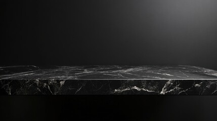 Wall Mural - Elegant black marble counter with a deep black background, offering a sleek, minimalist setting for product mockups or ads