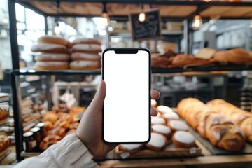 Smartphone mockup bakery shop electronics.