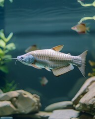 Canvas Print - Graceful Silver Arowana Swimming in Minimalist Modern Aquarium