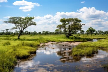 Wall Mural - Swamp in swahili landscape nature grassland.