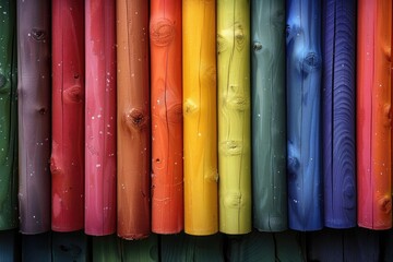 Poster - Colorful Wooden Poles Arranged in a Rainbow Pattern