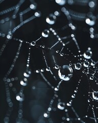 Canvas Print - Raindrops on Spiderweb Reflecting the World in Delicate Natural Design