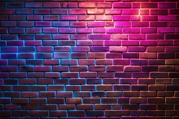 Wall Mural - neon lights illuminating textured red brick wall for urban vibe