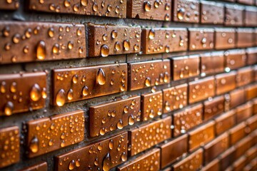 Wall Mural - Water drops on brick wall showcasing textured surface detail