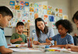 © Running opossum - Elementary school pupils painting pictures with watercolors during a creative art lesson with their teacher