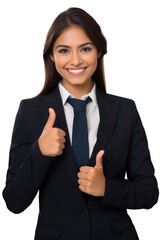 Canvas Print - Mexican businesswoman showing thumbs up finger adult white background.