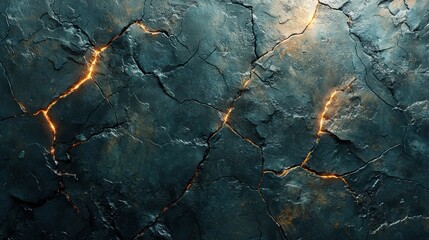 Wall Mural - A dark, textured surface with deep cracks emitting soft glowing light. The cracks give it a dramatic and edgy look, resembling a fractured landscape.