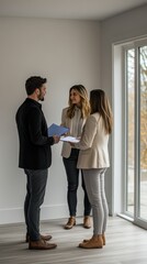 Poster - Three people are standing in a room, one of them holding a piece of paper