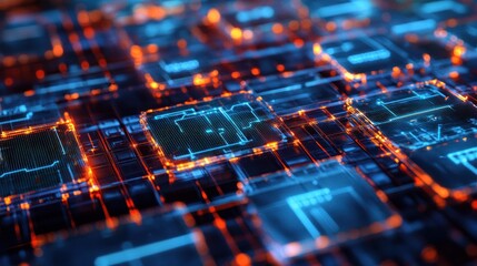 Poster - A close-up view of a futuristic circuit board with glowing elements and intricate designs.
