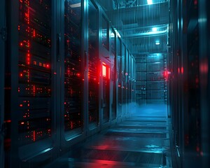 Poster - secure server room with attempted breach indicator fraud detection concept