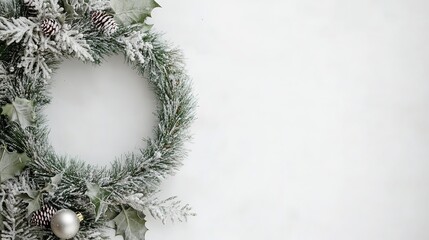 Winter holiday wreath with pine cones on white