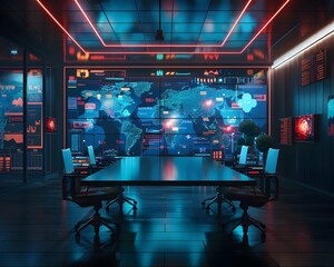 Poster - futuristic office with sentiment heatmap of global social media activity