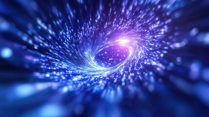 Wall Mural - mesmerizing cosmic vortex filled with swirling blue and purple lights, creating sense of depth and motion. This evokes feelings of wonder and exploration in vast universe