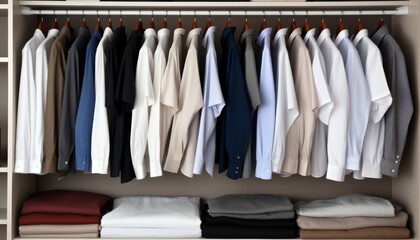 Immaculate closet space featuring neatly arranged clothes for optimal organization