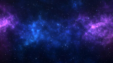 A Digital Illustration of a Cosmic Background with Blue and Purple Nebulae, Twinkling Stars, and Dark Space
