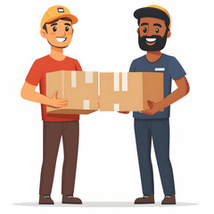 Fototapete - Two Delivery Workers Holding Boxes and Smiling Against Clean Background for Friendly and Efficient Delivery Services