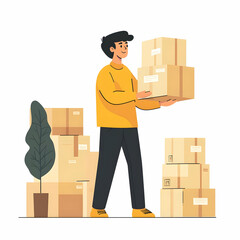Fototapete - Person Handling Packages Symbolizing Reliable Shipping Service - Commitment and Efficiency against Clean Background with Space for Text and Graphics