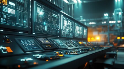 Poster - A futuristic control panel with screens displaying complex data and controls.