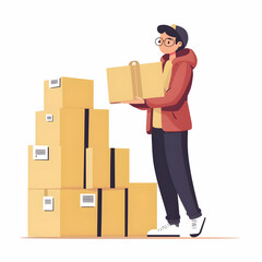 Fototapete - Person Handling Packages Signifying Trustworthy Shipping Service on Clean Background with Space for Graphics � Commitment and Efficiency in Delivery Solutions