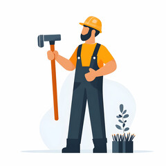 Wall Mural - Professional Construction Service Concept: Person Holding a Hammer and Nails Against a Clean Background for Text and Graphics