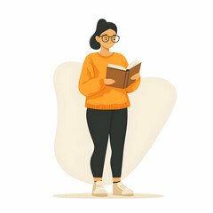 Fototapete - Person Holding Book and Wearing Reading Glasses in Library Environment - Conceptual Image Symbolizing Friendly and Efficient Library Services with Ample Space for Text and Graphics