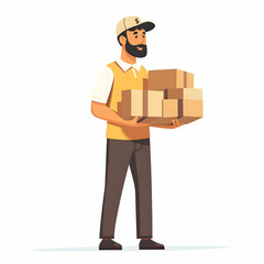 Fototapete - Efficient Delivery Service Concept: Person Handling Packages Symbolizing Commitment and Reliability on Clean Background