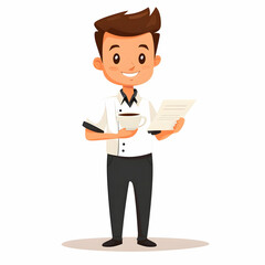 Fototapete - Person Holding Coffee Cup and Menu Against Clean Background Symbolizing Efficient Friendly Restaurant Service with Ample Space for Text and Graphics