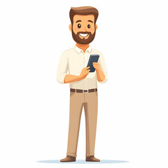 Fototapete - Person with Phone Offering Friendly Support Assistance on Blank Background - Symbolizing Responsive and Efficient Customer Service Experience