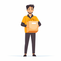 Fototapete - Dedicated Delivery Service: Person with Delivery Bag Symbolizing Reliability and Commitment on Clean Background for Text or Graphics